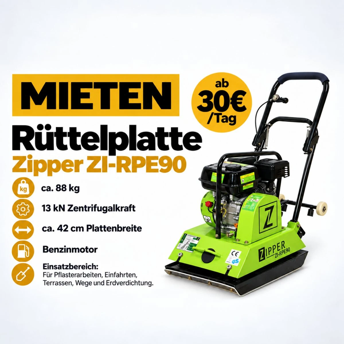 Rüttelplatte 90kg 13kN Verdichter Stampfer Wacker Zipper